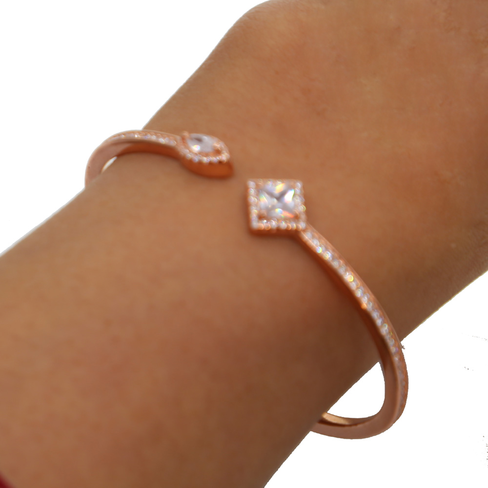 silver rose gold wedding engagement open cuff bangle fashion jewelry bridal gift elegance women ladies gift cz diamond sparking bracelet