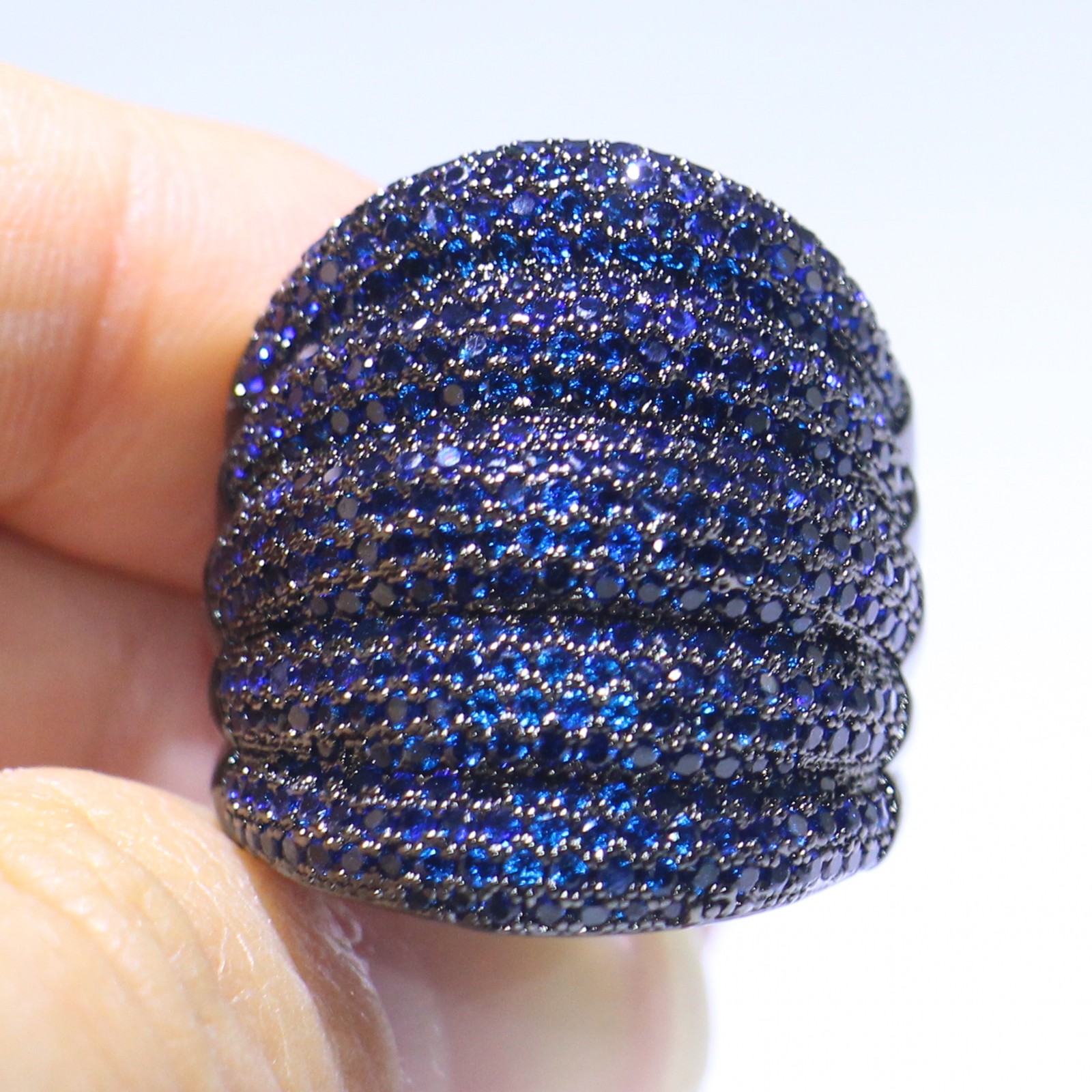 Size 5-11 Drop Shipping Finger Ring Luxury Jewelry 10KT Black Gold Fill Pave Blue Sapphire Gemstones Party Eternity Wedding Band Ring Gift