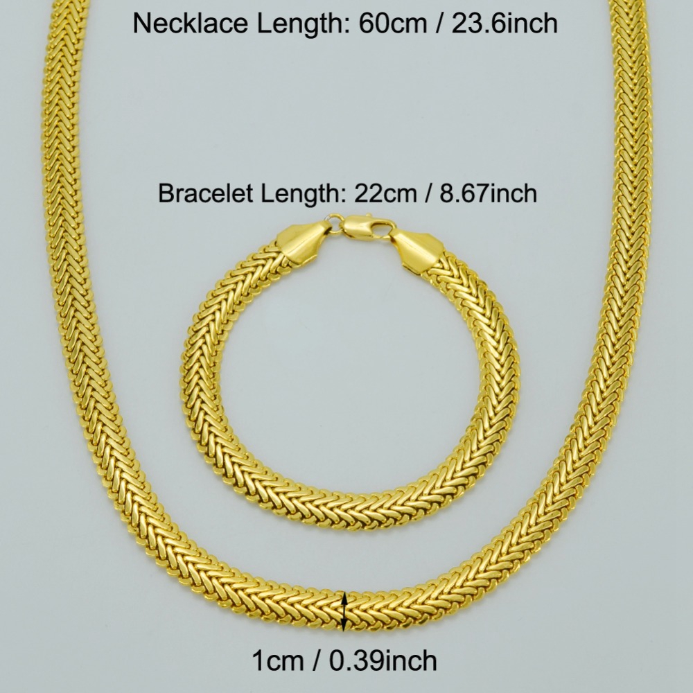 Thick Heavy Necklace Bracelet Jewelry Set Solid 18k Yellow Gold Filled Classic Herringbone Mens Accessories Hip Hop Style Jewelry