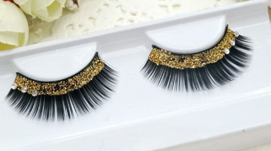 20 pair Rhinestone False eyelashes Thick Curl Honorable Golden bright Glittering eyelash Make-up free shipping and high quality