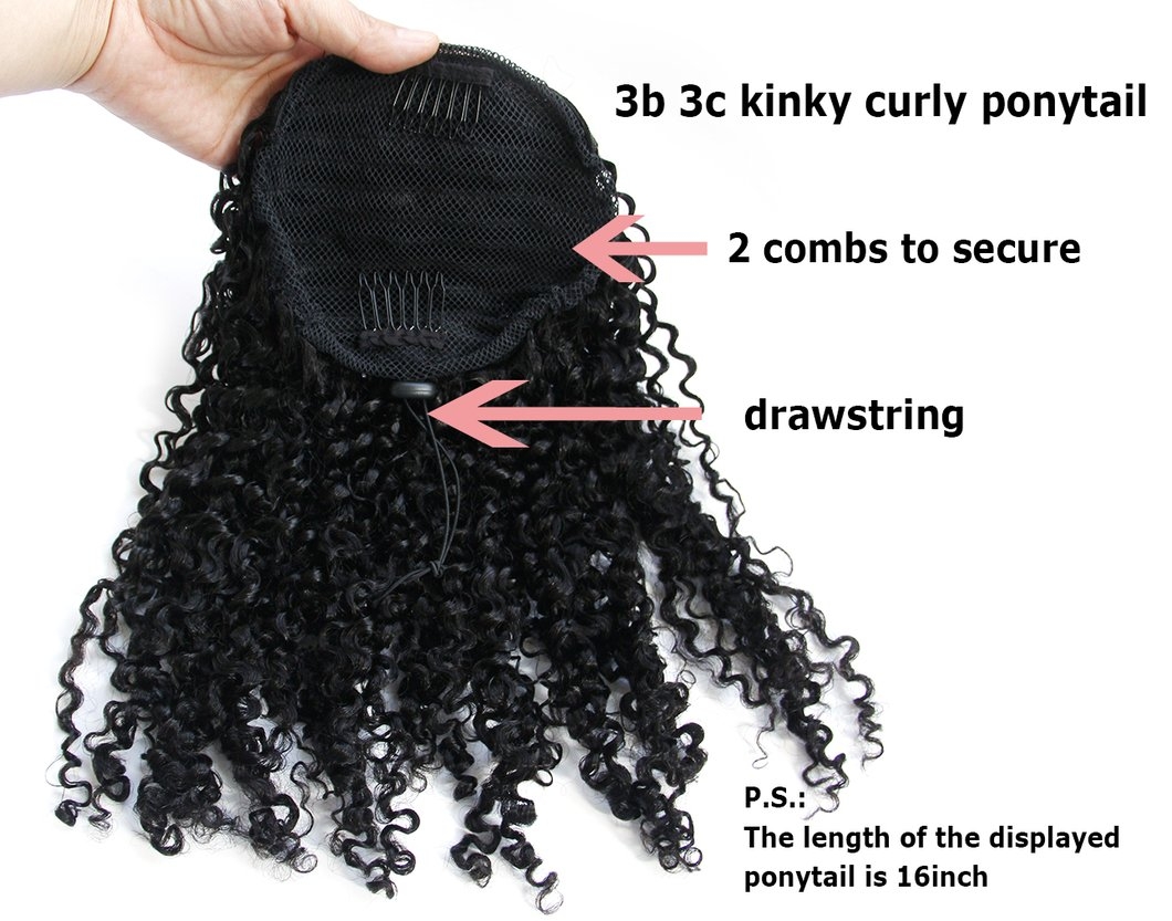 14inch Drawstring Ponytail Hair Extension Clip human Afro Kinky curly Ponytail Hairpieces With Elastic Band Comb