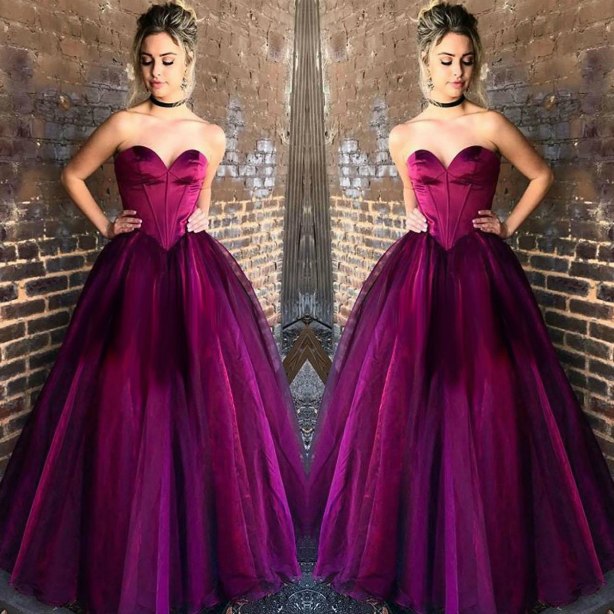 Purple Ball Gown Evening Dresses With Sweetheart Strapless Elastic Satin Tulle Floor Length Corset Bandage Prom Dress Party Gowns