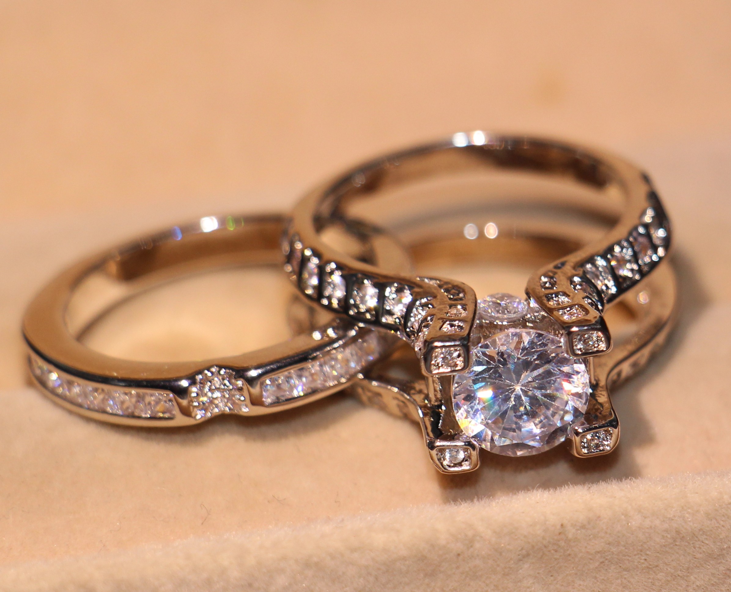 Size 5-10 Retro Vintage Jewelry 10KT White Gold Filled Round Cut Topaz CZ Dia Gemstones Women Wedding Bridal Ring Set For Lovers' Gift