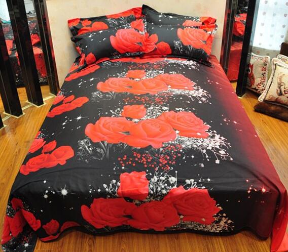 3D Rose Bedding Set Romantic Duvet Cover Bed Sheet Pillowcase Bedclothes 3 pcs Queen King