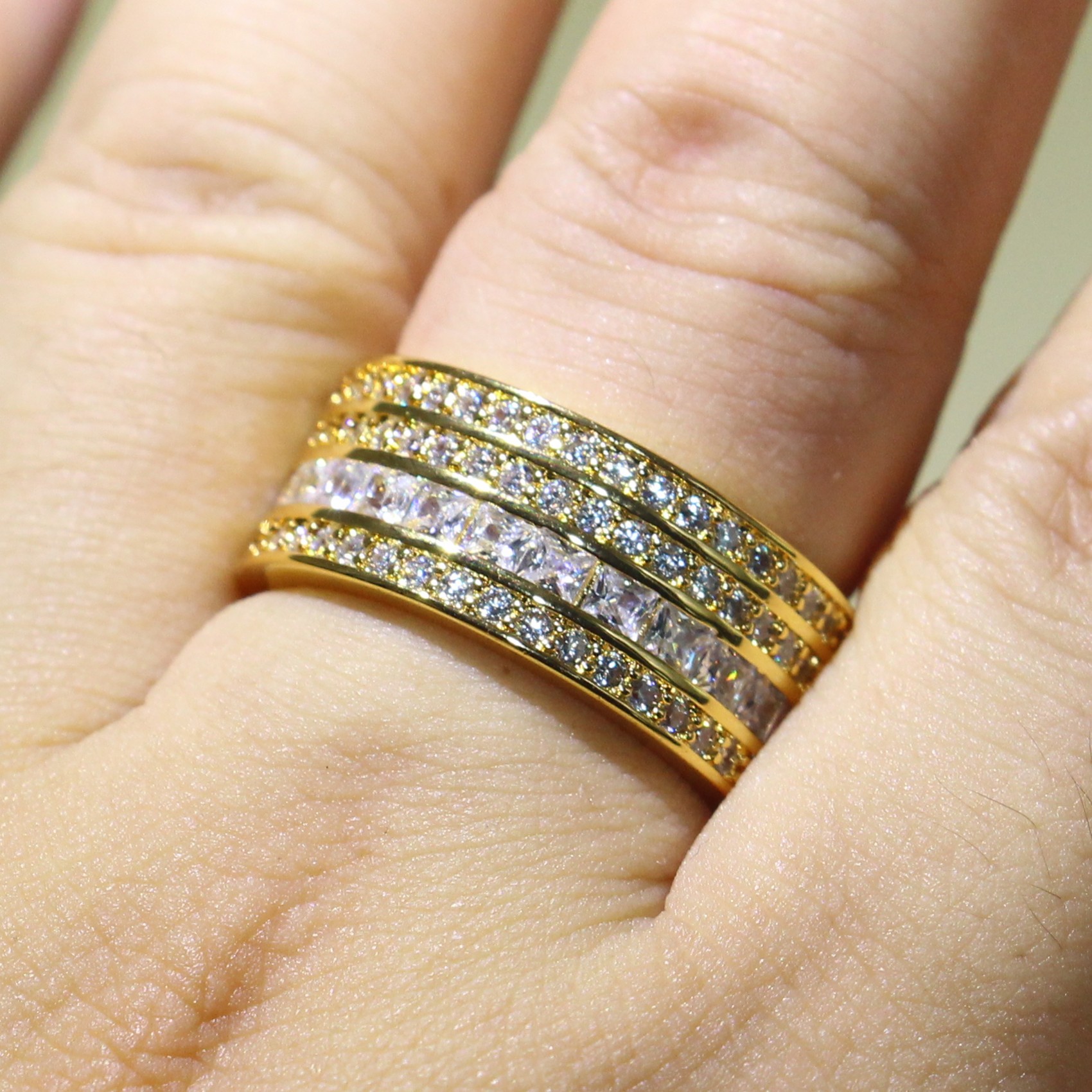 Choucong Classical Stunning Jewelry 925 Silver&Gold Fill Four Row 5A Cubic Zirconia Princess CZ Stack Engagement Band Ring For Women Gift