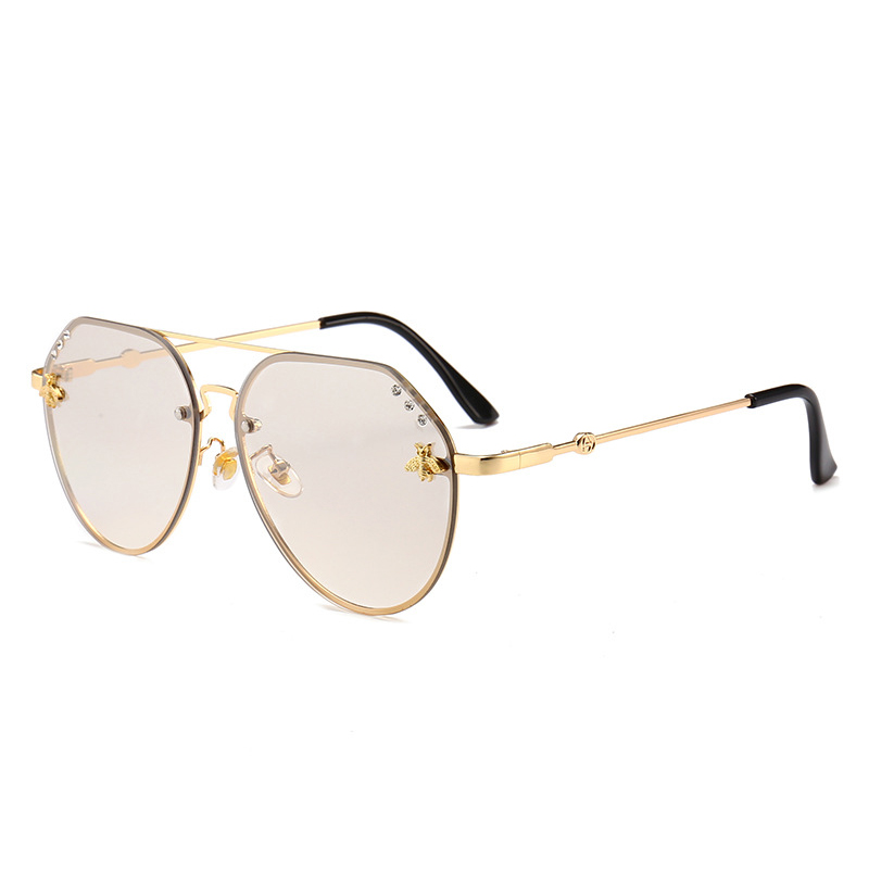 HBK Pilot Oversized Diamond Bees Fashion Sunglasses UV400 Ocean Lens Plastic Trendy Pink Purple Black Exquisite Sun Glasses De