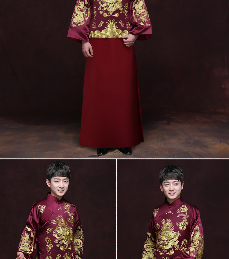 Traditional Show men chinese style wedding costume show Chinese wedding clothing groom red jacket tang Suit Dragon gown Robe