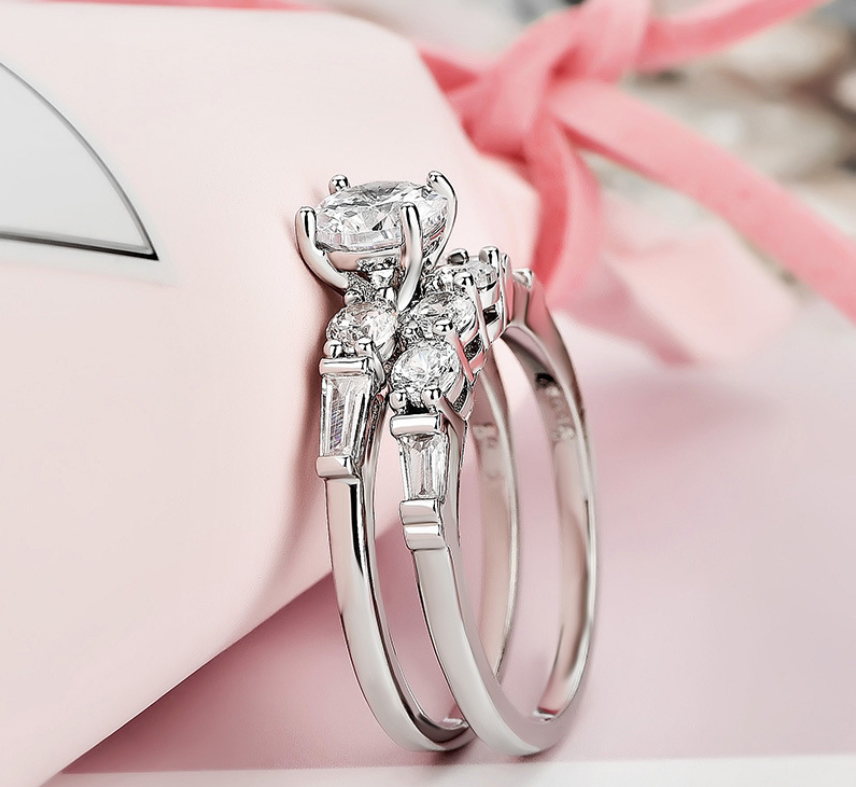 Sparkg Sterg Sier Cubic Zirconia Dia Couple Rings Gift Set 6a89