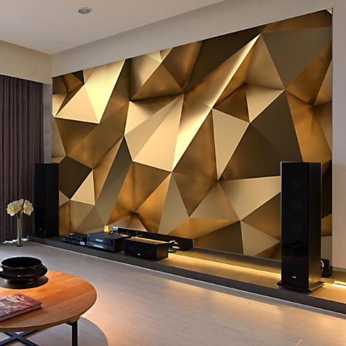 Modern Creative Mural Wallpaper 3D Stereo Golden Geometry Art Wall Cloth Living Room TV Sofa Backdrop Wall Covering Home Decor от DHgate WW