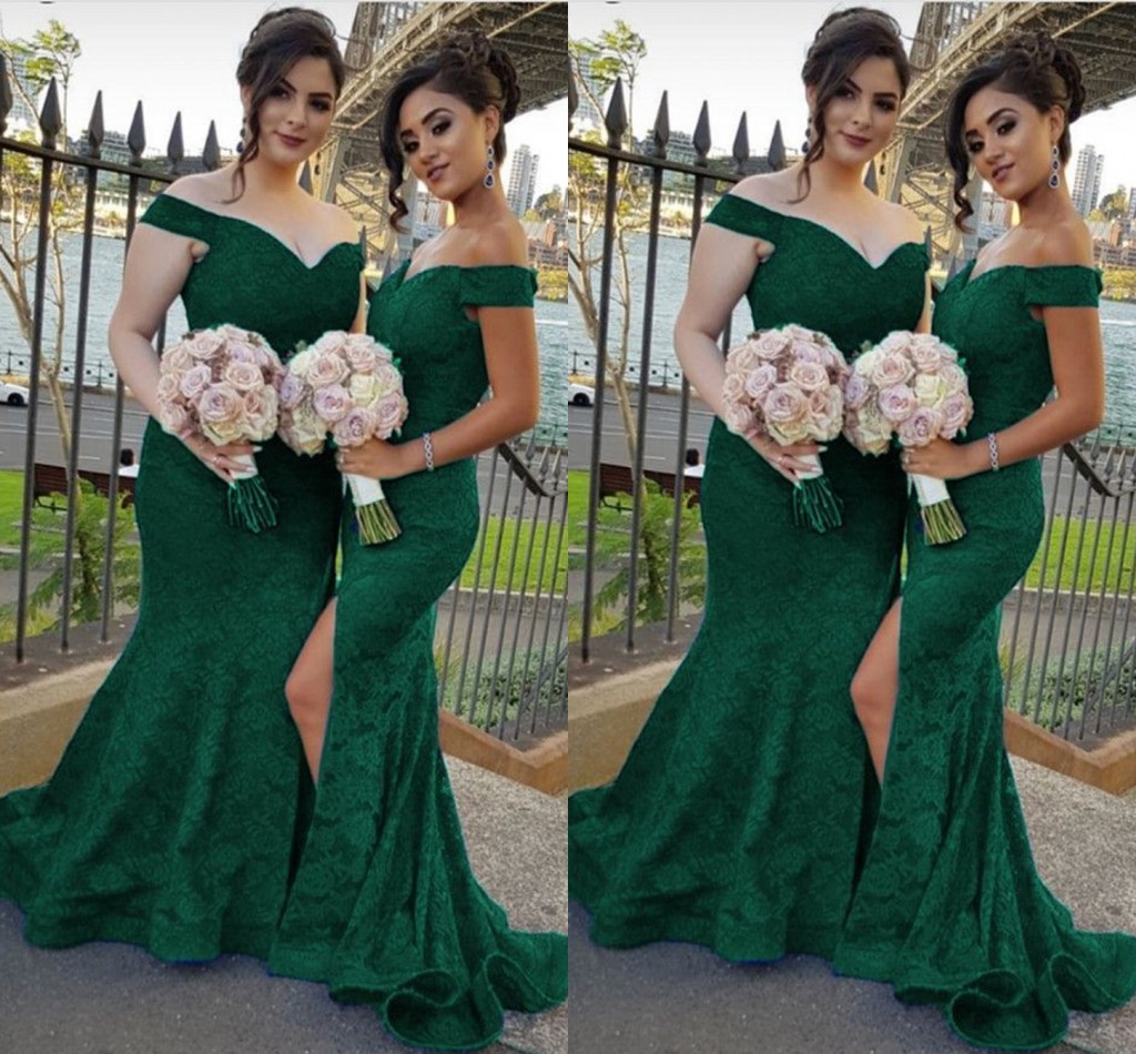 Dark Green Lace Mermaid Bridesmaid Dresses Off The Shoulder Custom Made Plus Size Bridesmaid Gowns Sweep Train
Dark Green Lace Mermaid Bridesmaid Dresses Off The Shoulder Custom Made Plus Size Bridesmaid Gowns Sweep Train