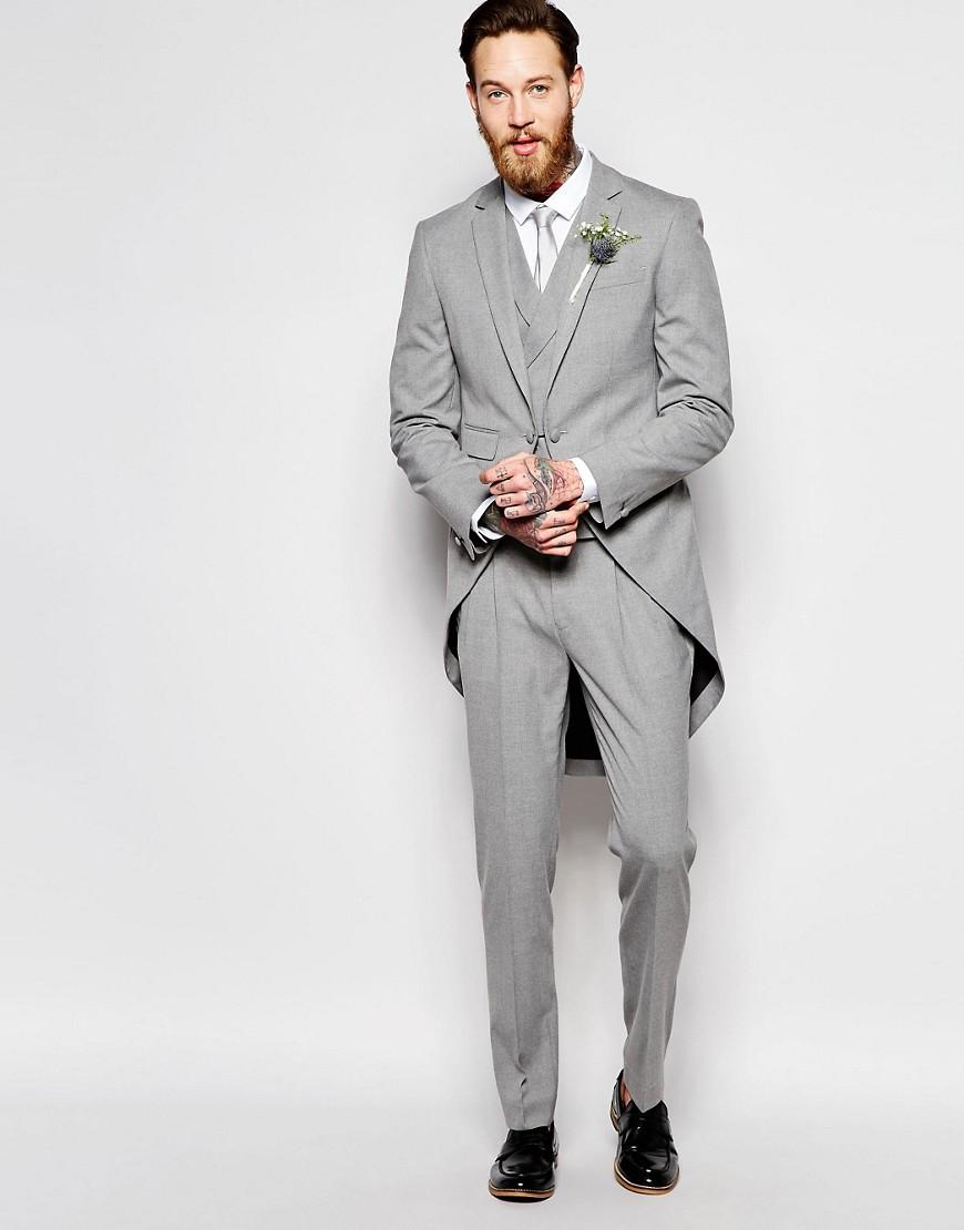 Fashion Men Wedding Tuxedos Light Grey Center Vent 3 Piece Suit Tailcoat Excellent Men Dinner Prom Party Clothes (Jacket+Pants+Tie+Vest) 6