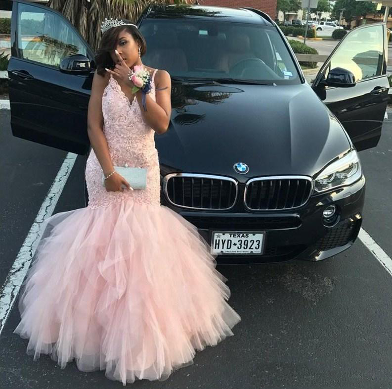 New African Pink Mermaid Prom Dresses for Black Girl Sexy V-neck Beaded Appliques Lace Long Backless Dresses Evening Wear Plus Size