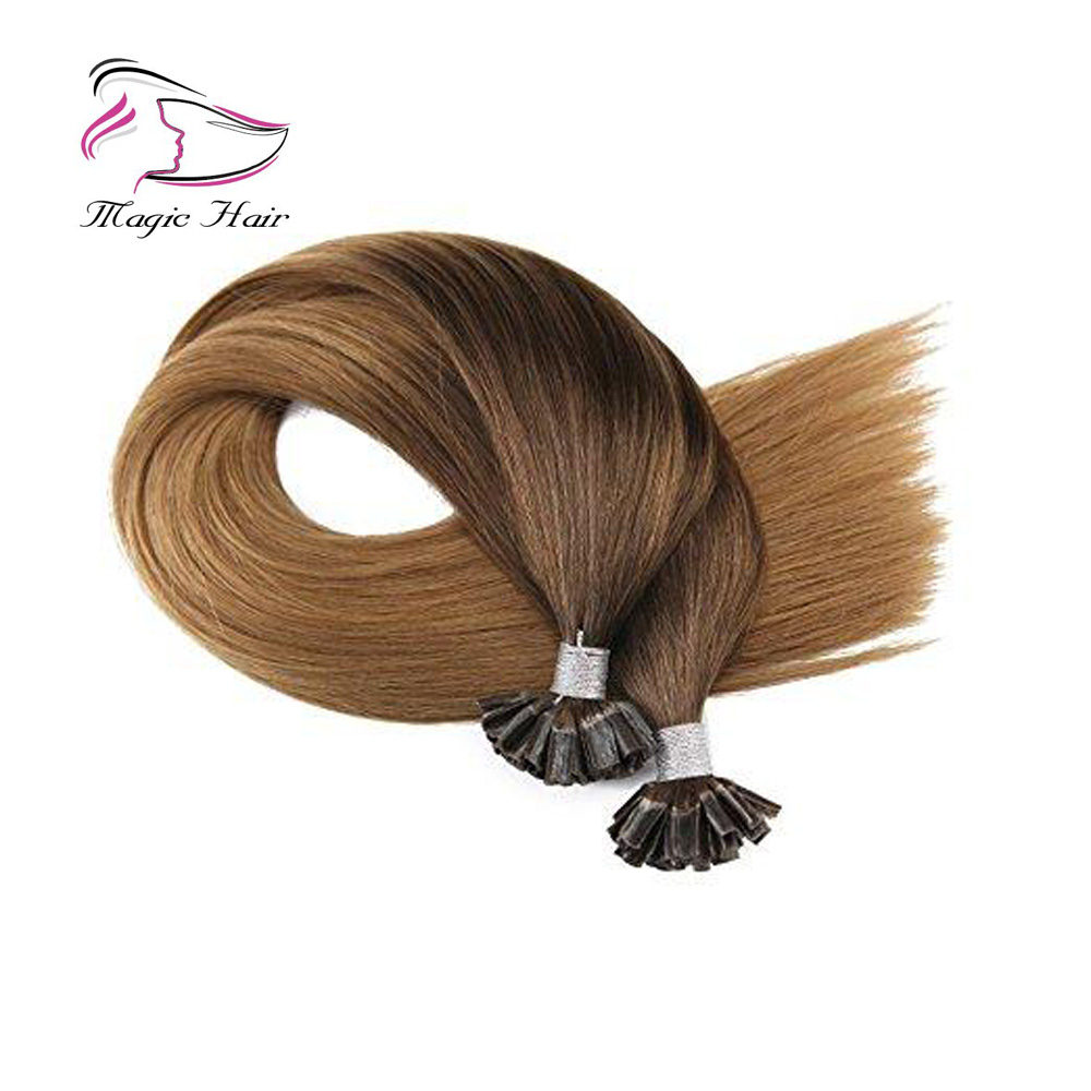 U Tip Keratin Remy Human Hair Extension Chocolate Brown #4 Ombre to Caramel Blonde #27 (#T427)