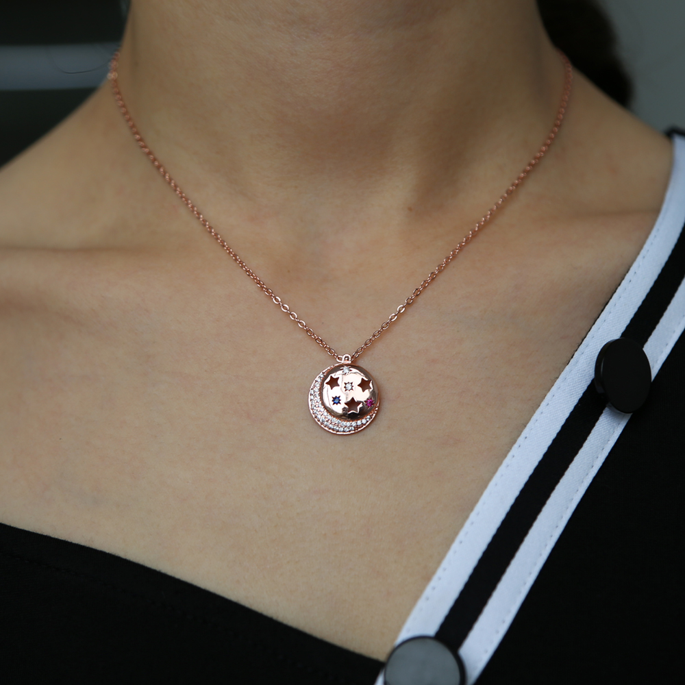 factory fashion wholesale jewelry galaxy moon star engraved unique sparking stars elegance lovely cute necklace for Christmas gift