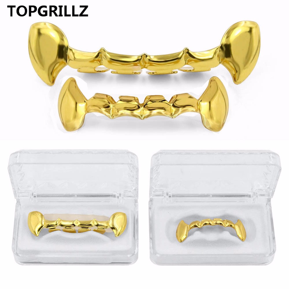 TOPGRILLZ Hip Hop Fang Teeth Grillz Set Gold Color Plated Half Teeth Dracula Vampire Fangs Slim Grills Gold Top & Bottom Grillz Teeth Set
TOPGRILLZ Hip Hop Fang Teeth Grillz Set Gold Color Plated Half Teeth Dracula Vampire Fangs Slim Grills Gold Top & Bottom Grillz Teeth Set