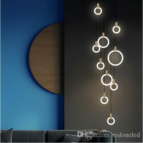 Contemporary LED chandelier lights nordic led droplighs Acrylic rings stair lighting 3/5/6/7/10 rings indoor lighting fixture