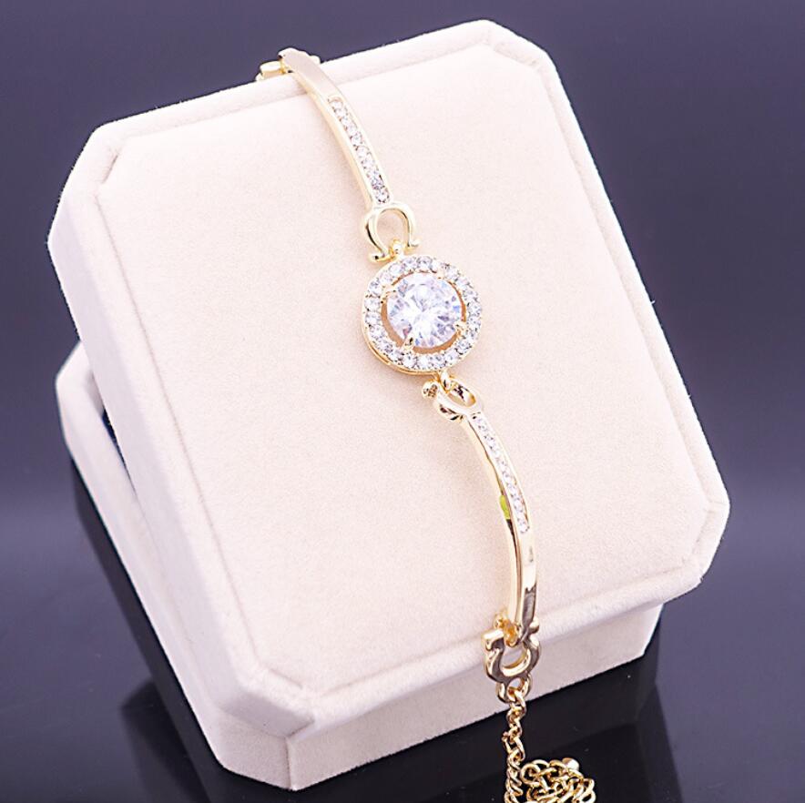 New Arrival Korean Cute Luxury Jewelry 18K White&Rose&Gold Filled Multi Color CZ Crystal Hot Women Bracelet Chain for Lovers' Gift