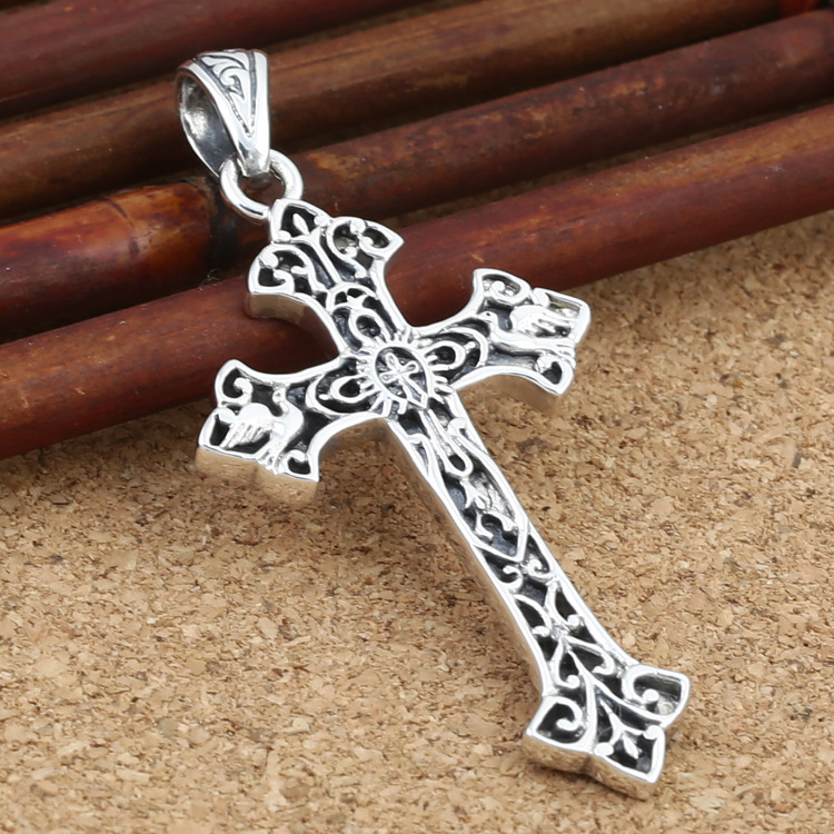 New 925 sterling silver handmade jewelry antique silver American European designer cross necklace pendants for men women no chain