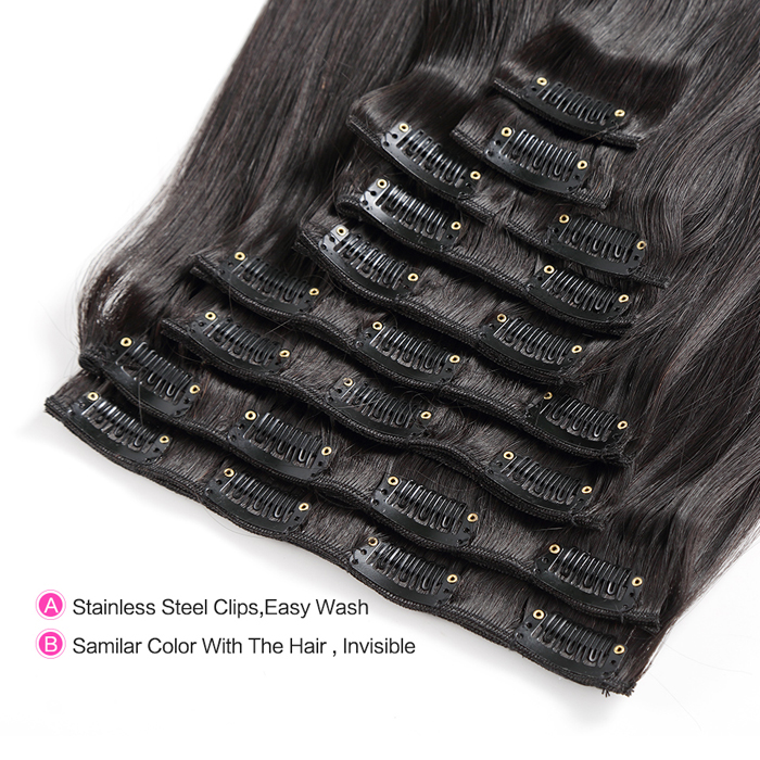 Brazilian Straight Hair Clip in Human Hair Extensions Natural Color Remy Hair Clip-ins 100G 9Pcs/Set 4B 4C