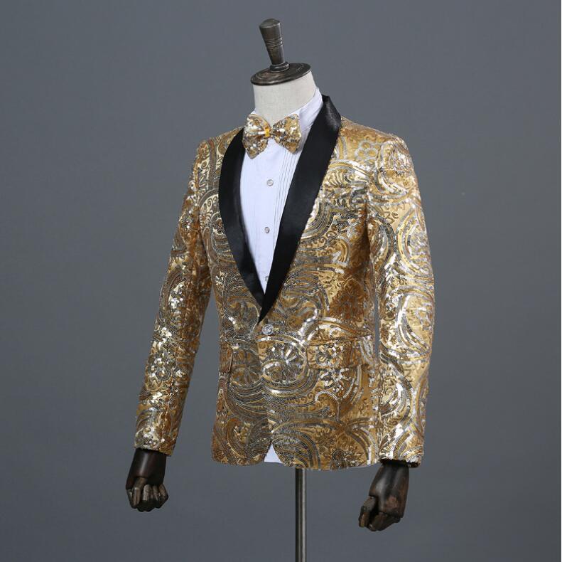 Fancy Sequins Men Suits Black Shawl Lapel Blazers Nightclub Singer Host Using Bling Bling Suits Jackets With One Button For Sale