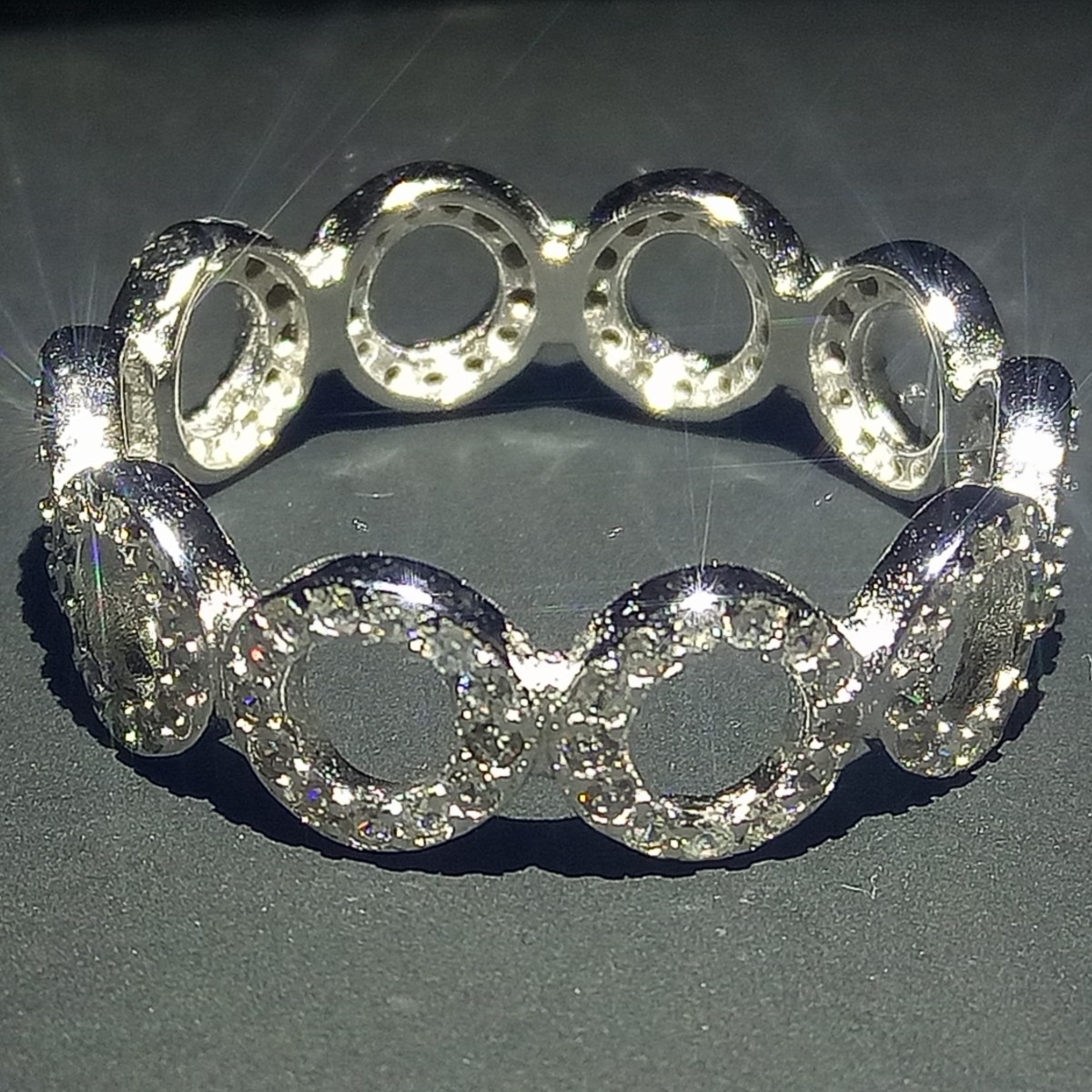 Sterg Sier Circle Ring with Pave White Sapphires for Women