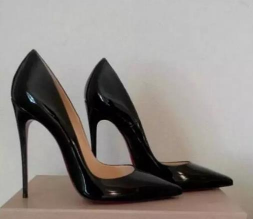 {Original Box} Classique Femmes Marque Rouge Bas Talons Hauts En Cuir Verni Pointu Toe Robe Chaussures De Luxe Peu Profonde Bouche Rouge Sole Cha