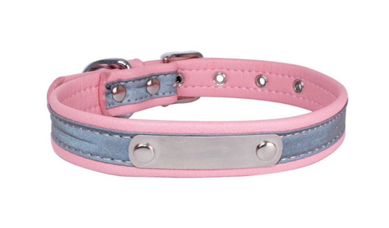 Personalized Stainless Steel Sheet Reflective ID Plate PU Leather Adjustable Collars Free Engraving Pet Dog Cat Collar 0113I