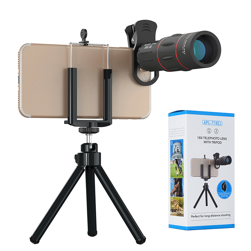 Universal 18X Telescope Magnification Zoom Mobile Phone Monoculars Telepo Camera Lens With Clip Tripod For iPhone for Samsung Xiao