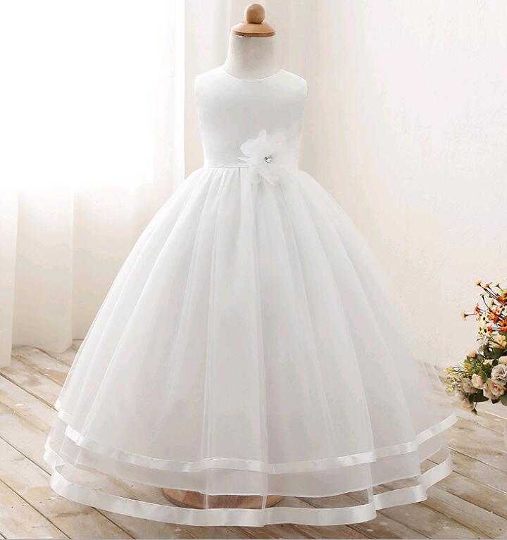 Solid Color Long-Dress with Lace & Mesh Design - Floral Beading Detailing, Perfect for Kids Aged 4-12