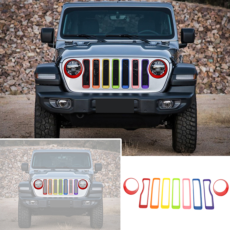 Car Headlight Cover Trim And Front Mesh Grille Ring Decoration For Jeep Wrangler JL 2018+ Car Accessories