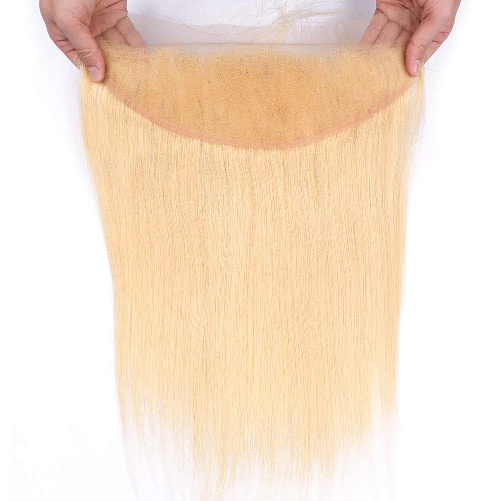 Straight 13X4 Human Lace Closure 613# Blonde Color Pre-Plucked Natural Hairline With Baby Hair