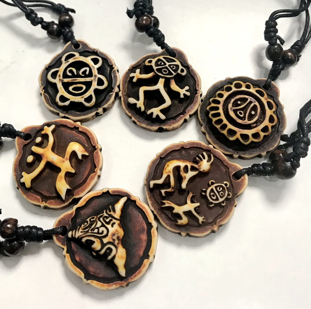 yqtdmy 12 pcs Taino Coqui Frog Cemi Sun Turtles Kokopelli Imitate Yak Bone Necklace All 6 styles choose