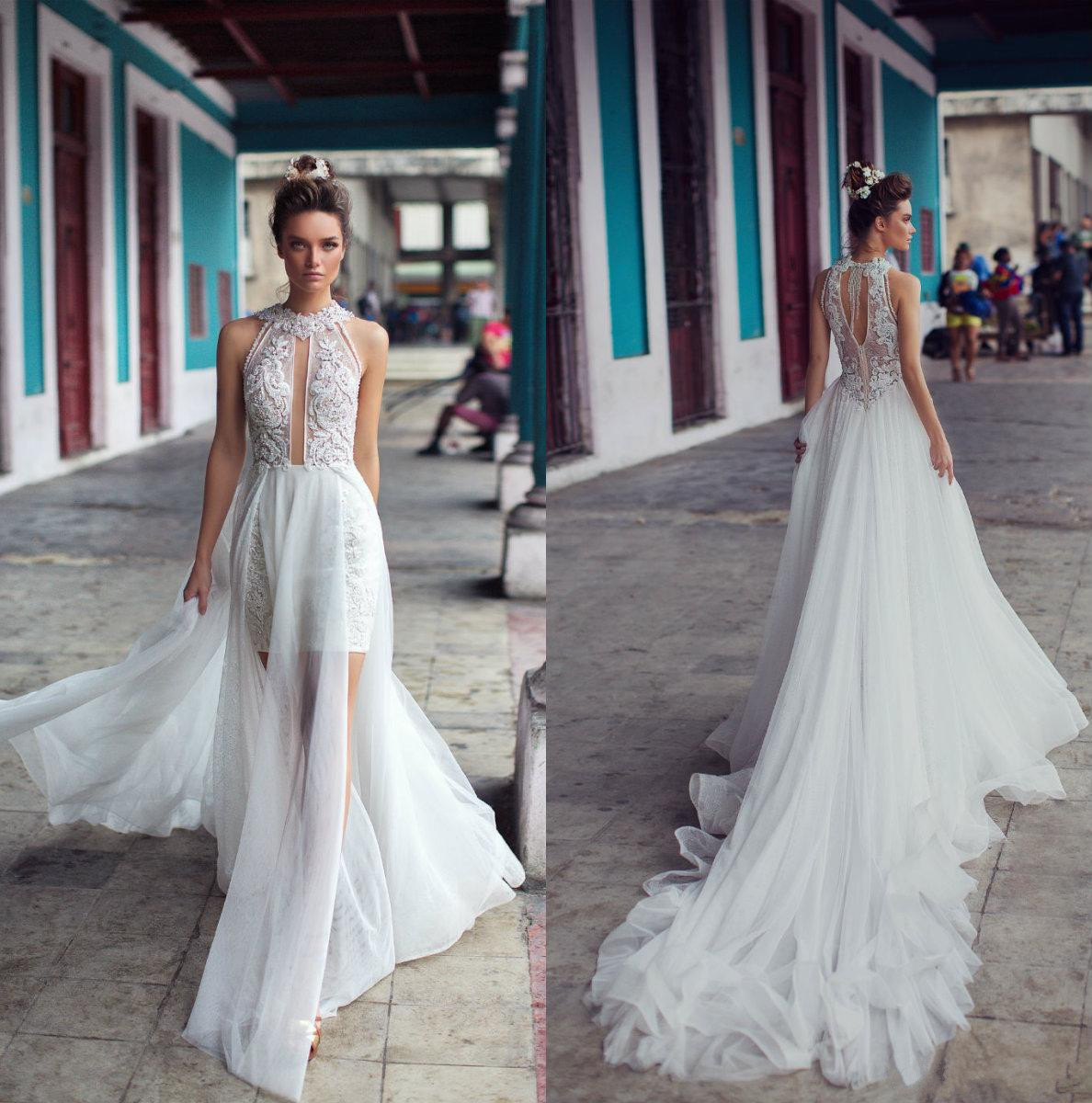 julie vino a line chiffon wedding dresses illusion sexy lace appliques beach wedding dress boho long bridal gowns