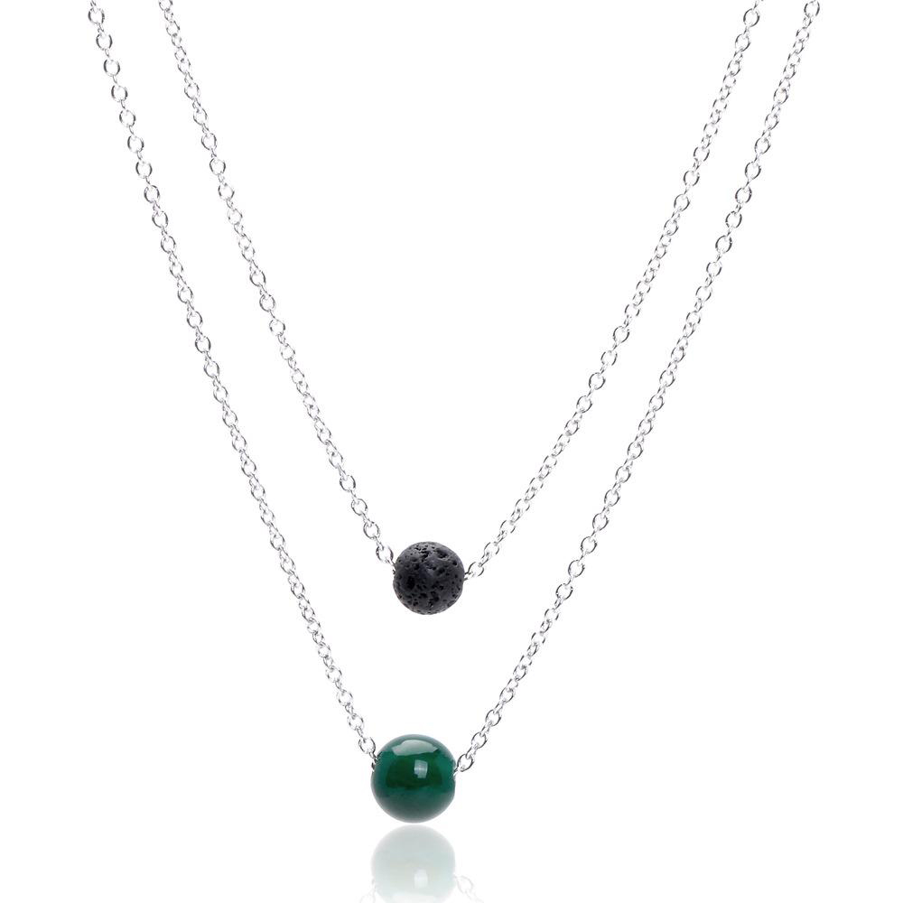 New 8mm Lava Rock and 10mm 7 color Chakra Stone pendant Multi-layered necklaces Silver Stainless steel chain For women Fashion Jewelry