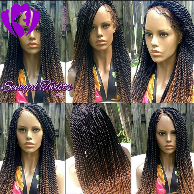 Sexy Africa america women style Ombre brown Braided Wigs with baby Hair 180density synthetic full lace front twist Wigs