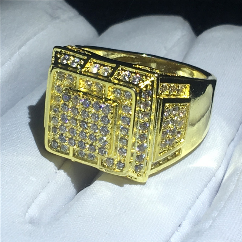 Hiphop Male ring Yellow Gold Filled Pave setting 4A zircon cz Party wedding bands rings for men Jewelry size 6-13