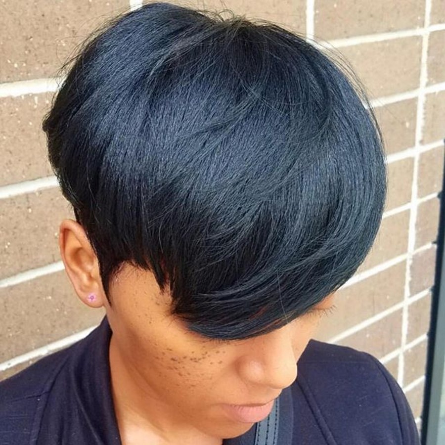 New Short Lace Front Human Hair Wig With Bangs Bob Pixie Cut African Haircut Style Brazilian Wigs For Black Women