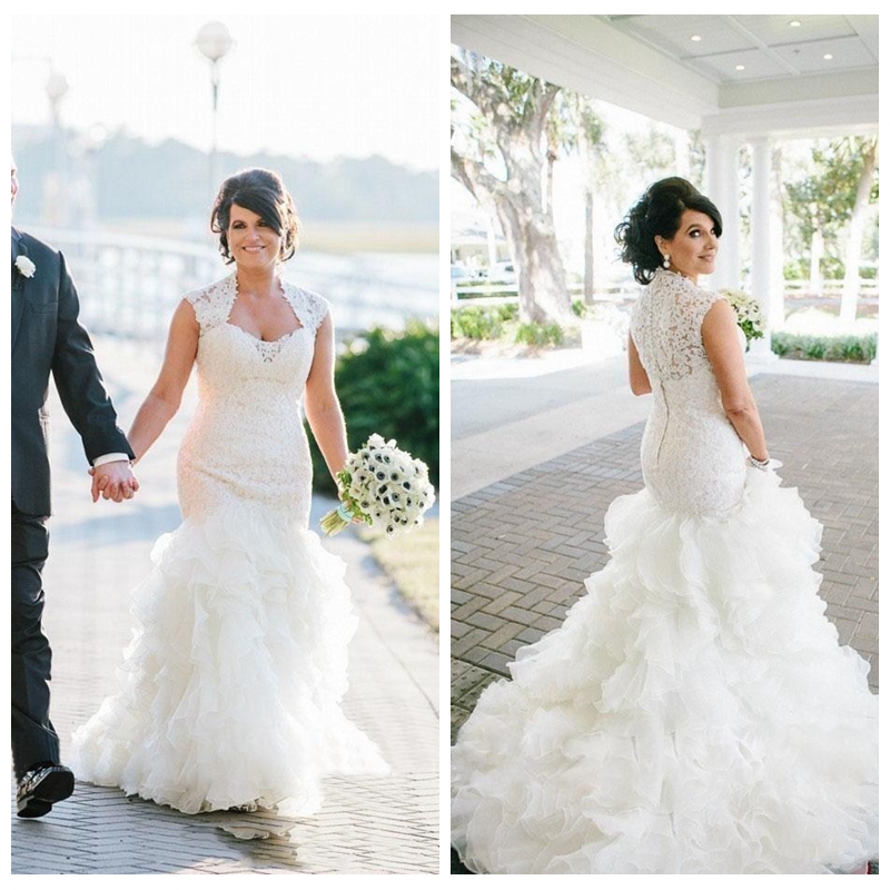 2018 Vintage Slim Lace Mermaid Wedding Dresses Cap Sleeveless Sweetheart Button Back Bridal Gowns Organza Cascading Ruffles Wedding Wear, Custom made from color chart
2018 Vintage Slim Lace Mermaid Wedding Dresses Cap Sleeveless Sweetheart Button Back Bridal Gowns Organza Cascading Ruffles Wedding Wear, Custom made from color chart