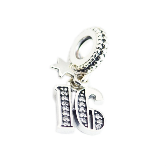 16 birthday charms number dangle 925 sterling silver fits original style bracelet 797261CZ H81104235