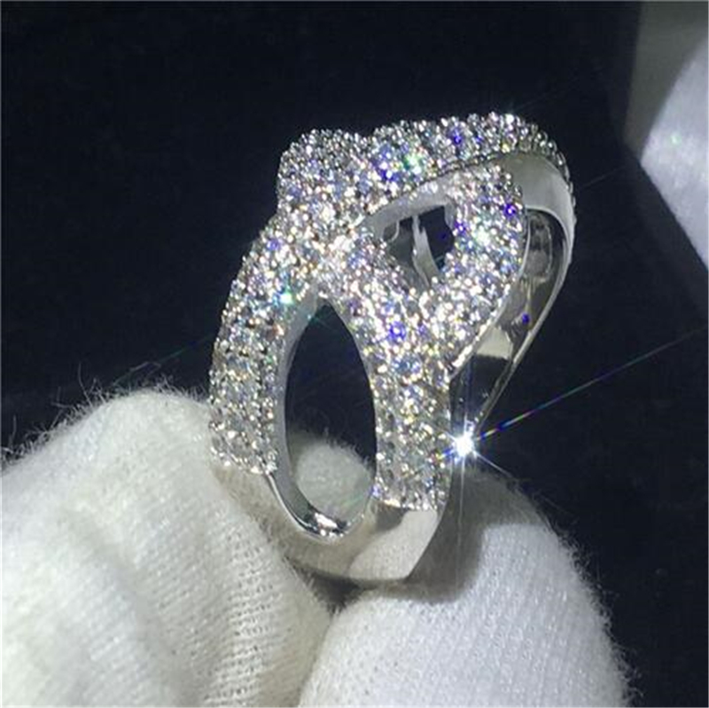 Vecalon Female infinity Ring 925 Sterling Silver 5A Zircon Cz Cross Engagement Wedding Band rings for women Finger Jewelry