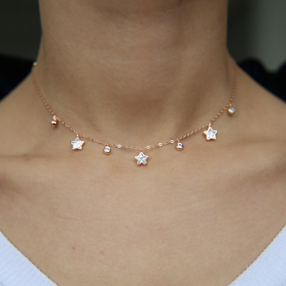 2024 Christmas gift jewelry round cz star shaped cubic zirconia geometric charms elegance 925 sterling silver star necklace