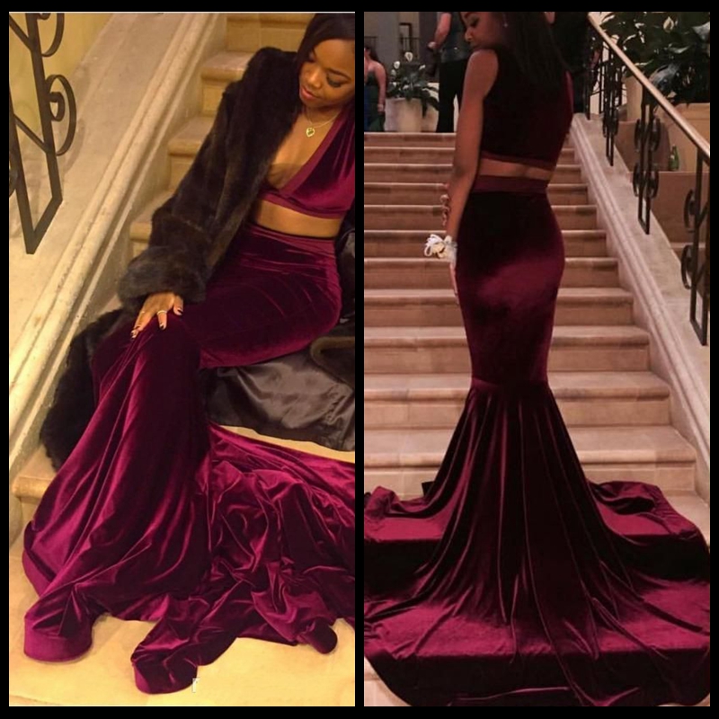 Sexy Two Pieces Velvet Prom Dresses 2020 Sheath Mermaid V Neck Stunning Long Train Evening Party Gowns Simple Designed, Chocolate
Sexy Two Pieces Velvet Prom Dresses 2020 Sheath Mermaid V Neck Stunning Long Train Evening Party Gowns Simple Designed, Chocolate