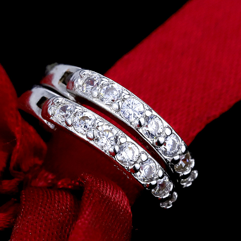 S925 Silver Hoop Earring Full Rhinestone Inlay Earrings Jewelry Classic Fashion for Women Girls Child Gift