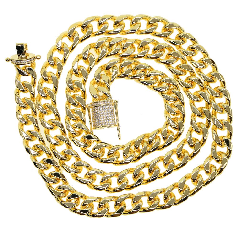 Iced Out Bling cuban necklace set Full Paved cz clasp Hip Hop Necklace bracelet set for Men Miami Cuban Link Gold filled Men's Chain