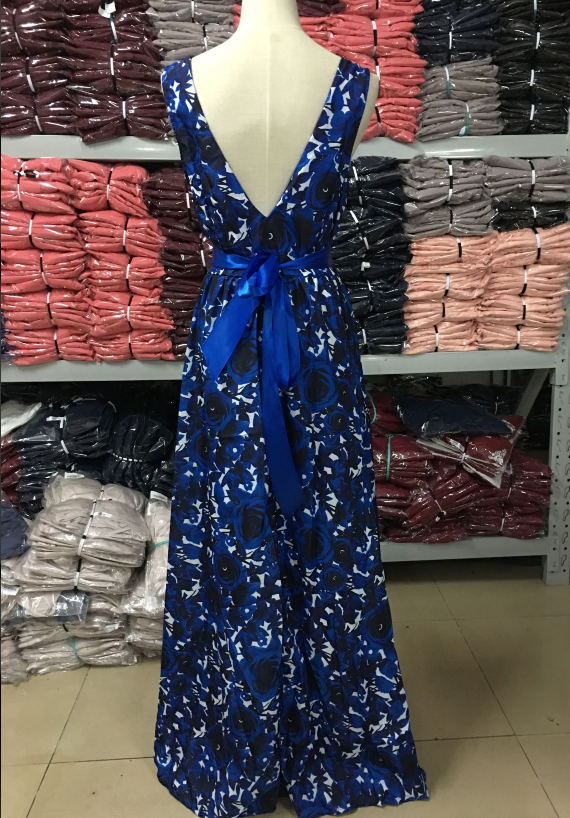 2023 Blue Floral Printed Prom Dresses Long A-line Backless Evening Dresses With Sash Real Photo Beach Summer Floor Length Gowns