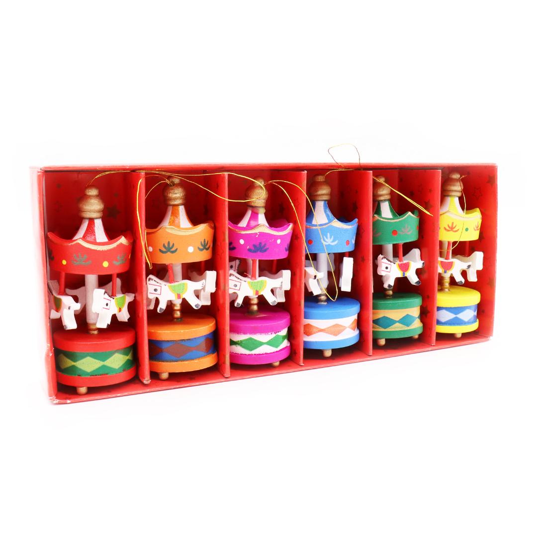 6pcs Wood Carousel Horse Hanging Pendant Christmas Tree Ornament For Kids Birthday Xmas Party Home Decoration