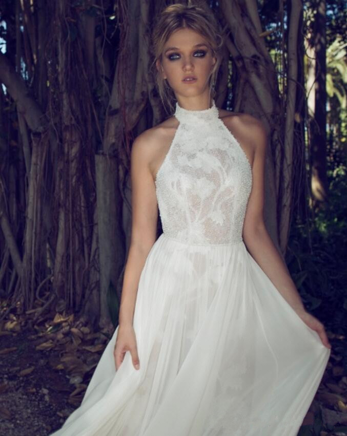 limor rosen beach wedding dresses halter neck backless a line bridal gowns lace vintage chiffon wedding dress