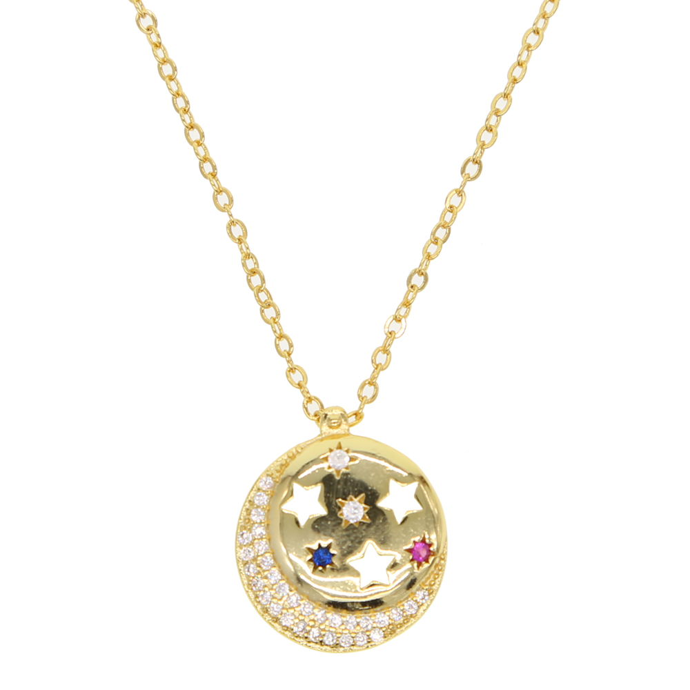 factory fashion wholesale jewelry galaxy moon star engraved unique sparking stars elegance lovely cute necklace for Christmas gift