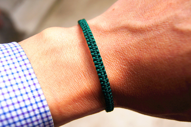 Free delivery - pure hand woven yellow * red * dark green, flat knot - charm bracelet.