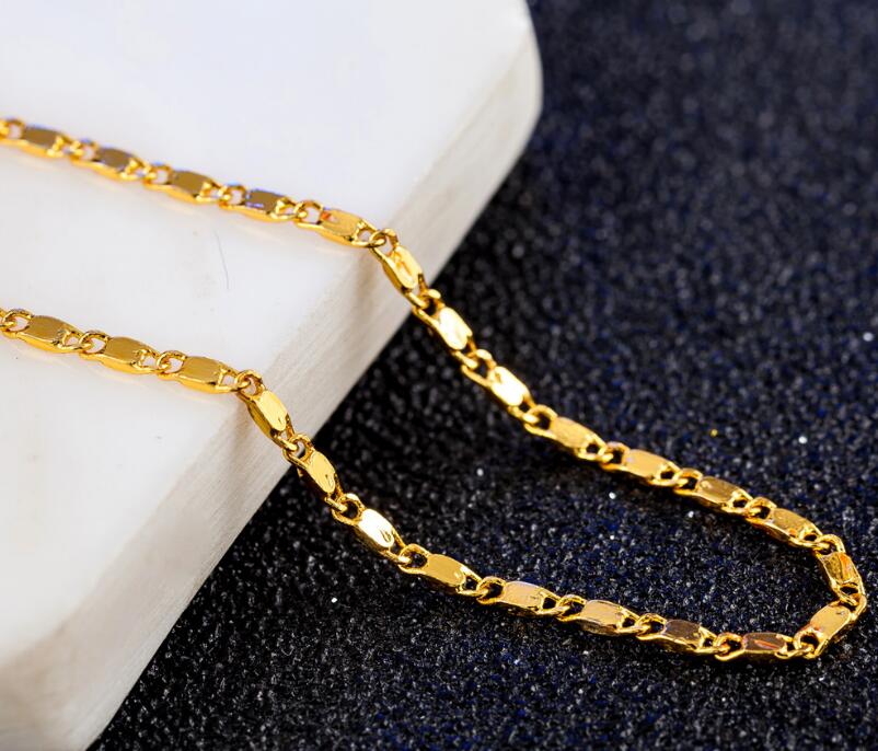 Fashion short clavicle chain plating 18K Gold 2mm smooth flat chain European and American trade accessories necklace 50pcs/lot L412
